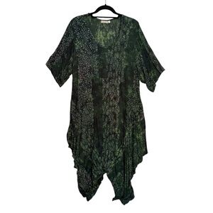 Mission Canyon Art To Wear Handkerchief Hem Green Printed Boho Dress Green OS